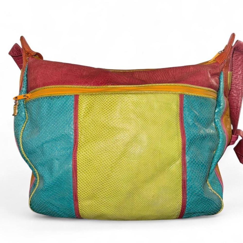 vintage Sharif multicolor patchwork leather shoulder/hobo bag - Picture 5 of 8
